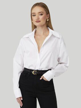 Good American White Oversized Button Down Shirt Minimalist Career Capsule